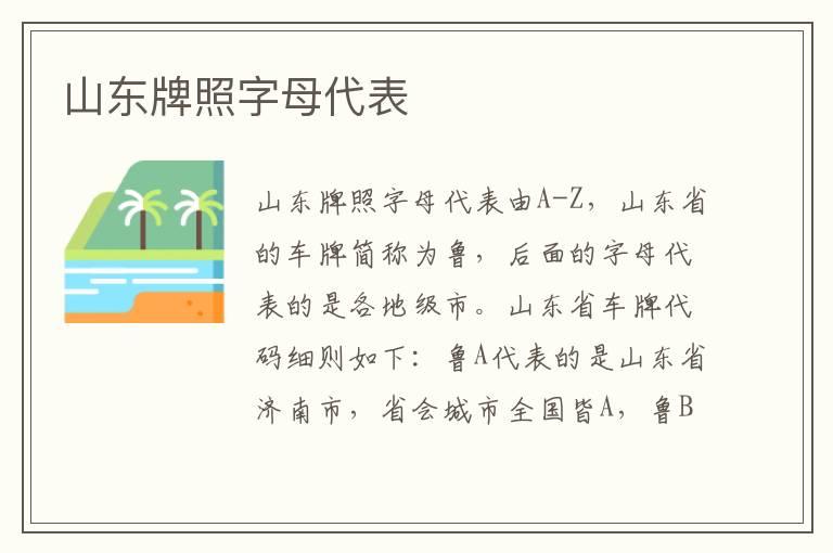 山东牌照字母代表
