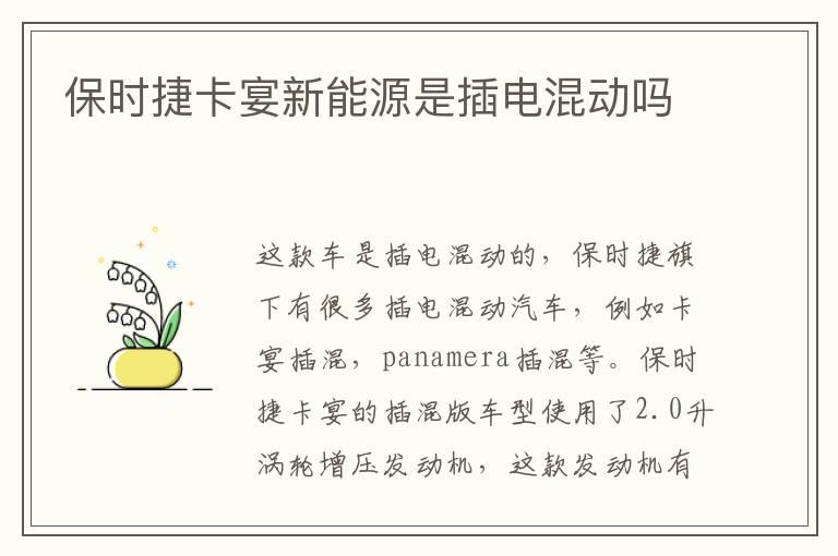 保时捷卡宴新能源是插电混动吗