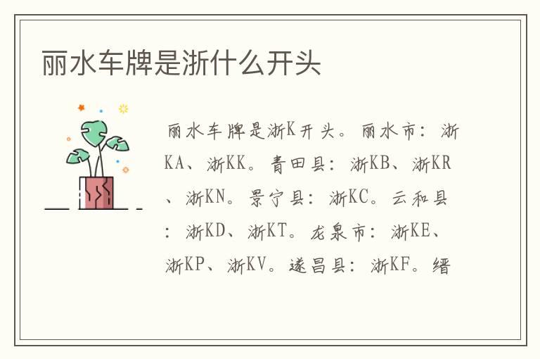 丽水车牌是浙什么开头