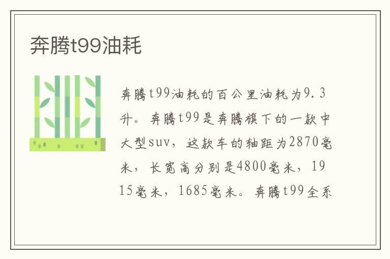 奔腾t99油耗