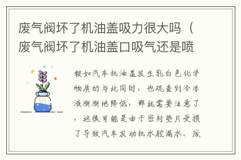 废气阀坏了机油盖吸力很大吗（废气阀坏了机油盖口吸气还是喷气废）