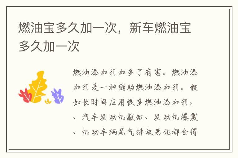 燃油宝多久加一次，新车燃油宝多久加一次