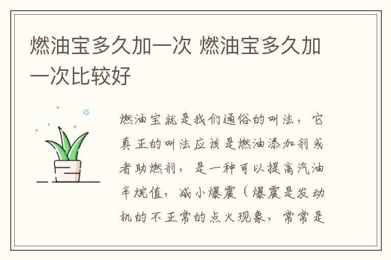 燃油宝多久加一次 燃油宝多久加一次比较好