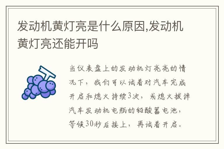 发动机黄灯亮是什么原因,发动机黄灯亮还能开吗