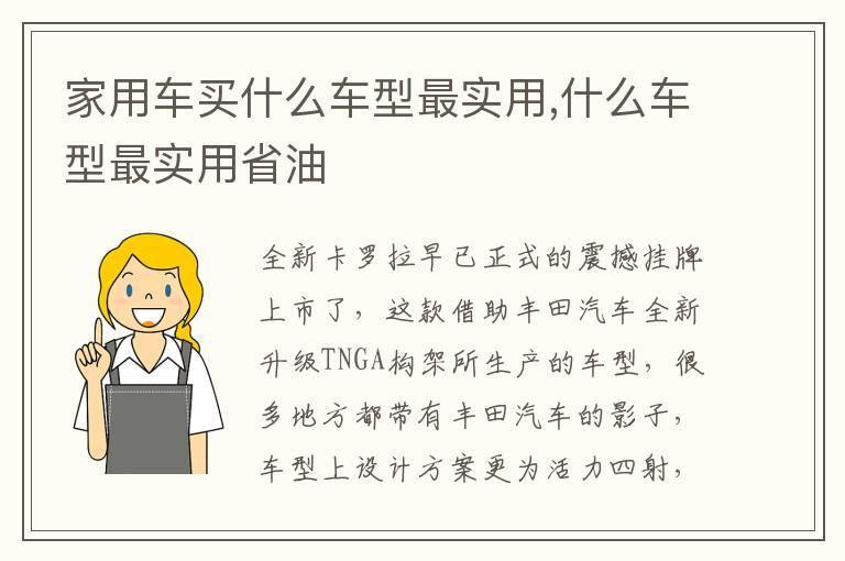 家用车买什么车型最实用,什么车型最实用省油