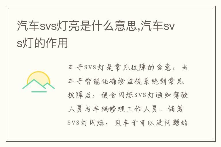 汽车svs灯亮是什么意思,汽车svs灯的作用