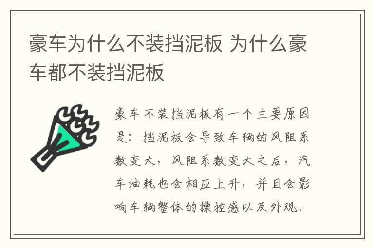 豪车为什么不装挡泥板 为什么豪车都不装挡泥板