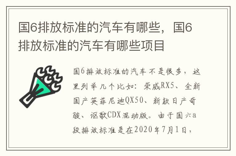 国6排放标准的汽车有哪些，国6排放标准的汽车有哪些项目