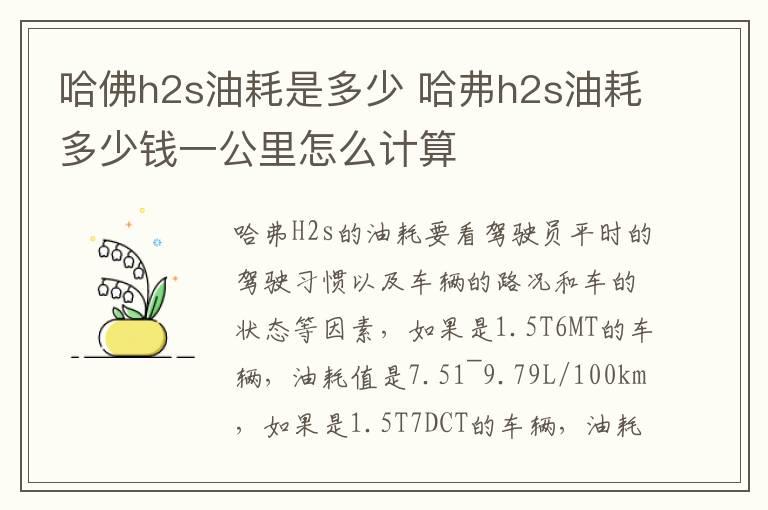 哈佛h2s油耗是多少 哈弗h2s油耗多少钱一公里怎么计算