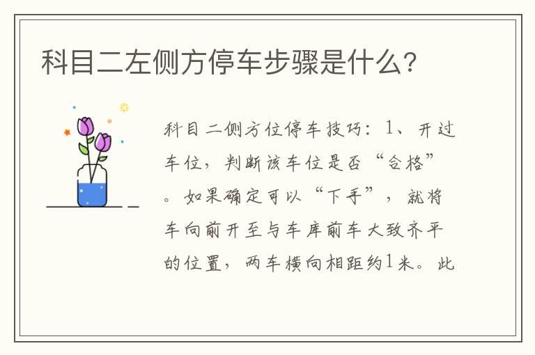 科目二左侧方停车步骤是什么?