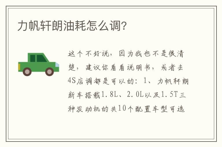力帆轩朗油耗怎么调?