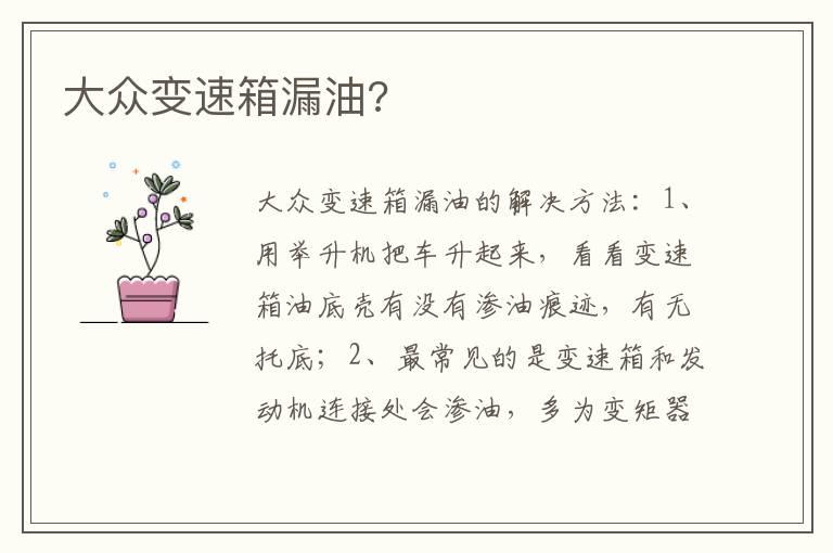 大众变速箱漏油?