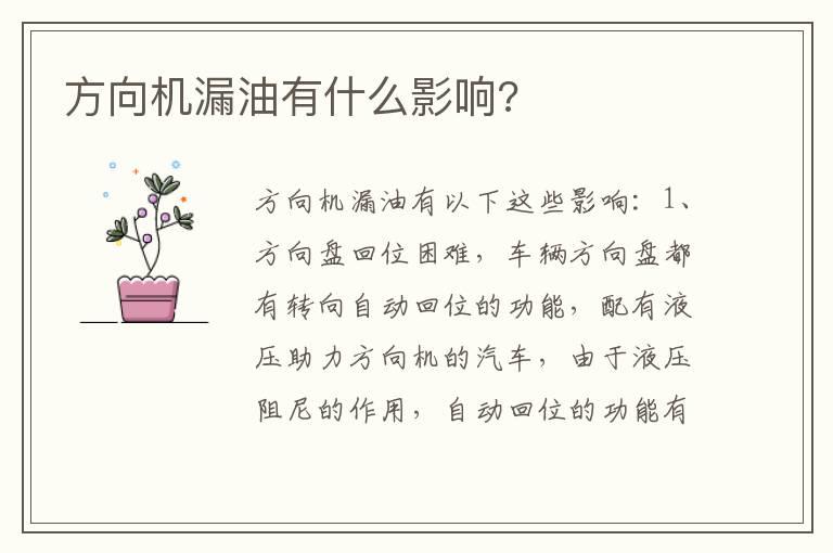 方向机漏油有什么影响?