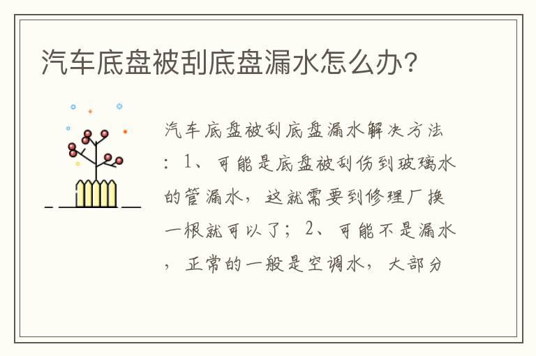 汽车底盘被刮底盘漏水怎么办?