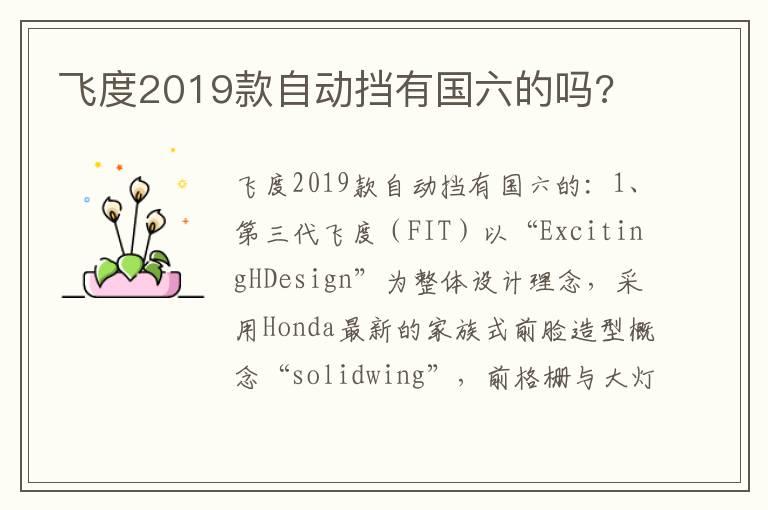 飞度2019款自动挡有国六的吗?