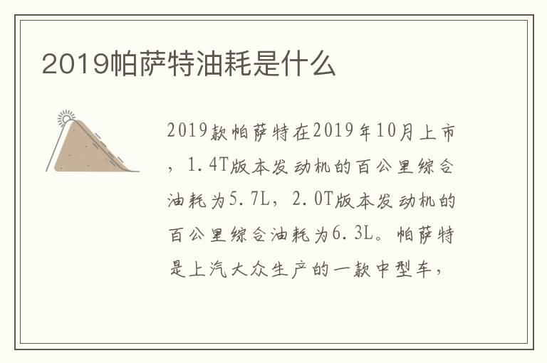 2019帕萨特油耗是什么