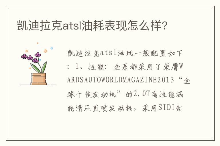 凯迪拉克atsl油耗表现怎么样?
