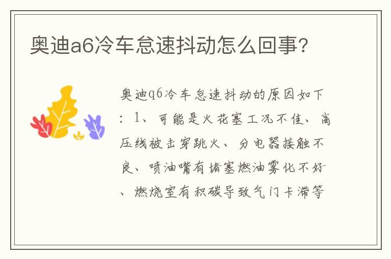 奥迪a6冷车怠速抖动怎么回事?