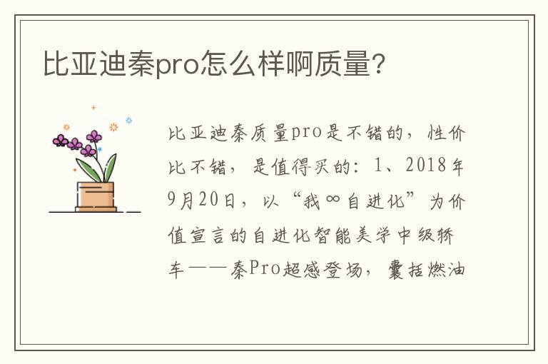 比亚迪秦pro怎么样啊质量?