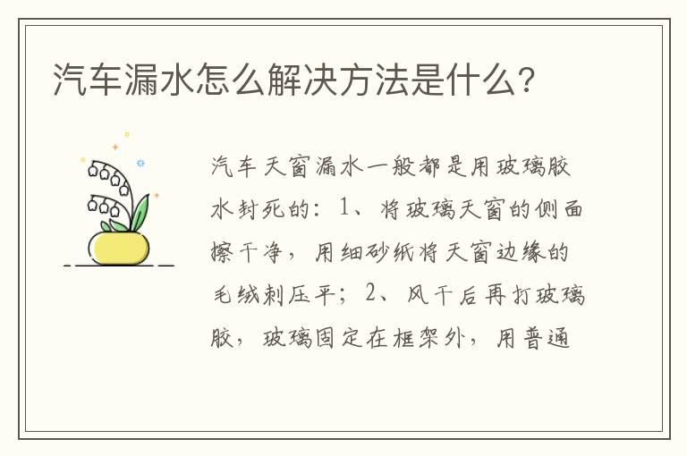 汽车漏水怎么解决方法是什么?