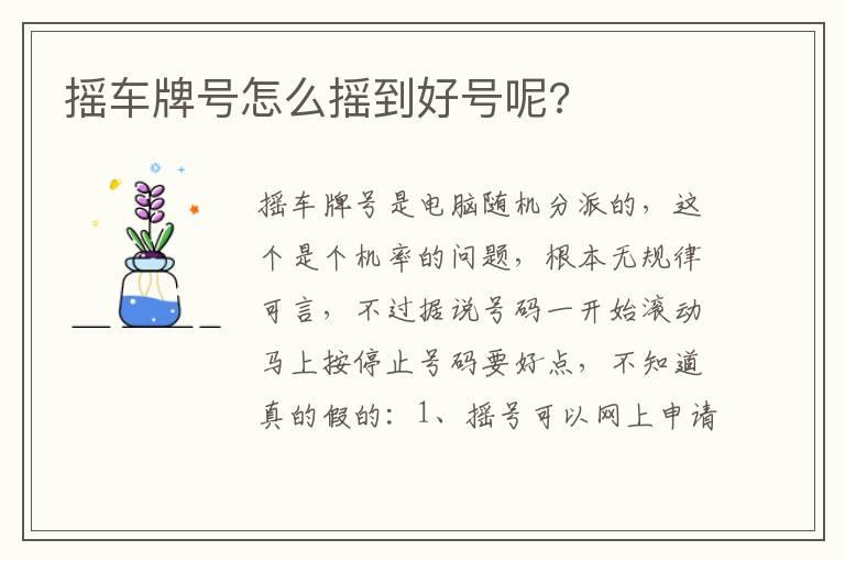 摇车牌号怎么摇到好号呢?