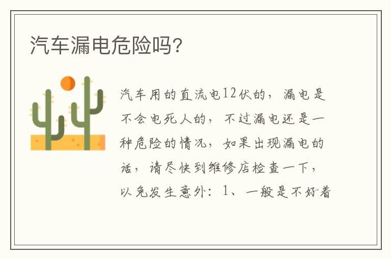汽车漏电危险吗?