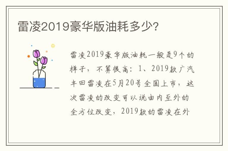 雷凌2019豪华版油耗多少?