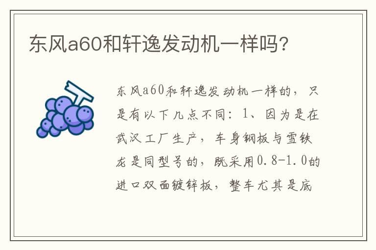 东风a60和轩逸发动机一样吗?