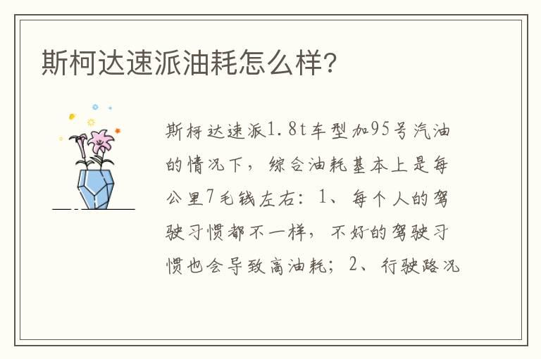 斯柯达速派油耗怎么样?