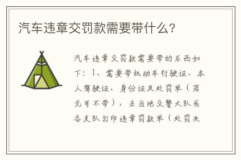 汽车违章交罚款需要带什么?
