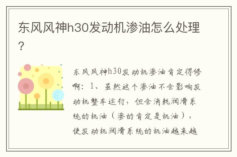 东风风神h30发动机渗油怎么处理?