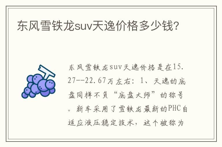 东风雪铁龙suv天逸价格多少钱?