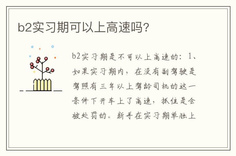 b2实习期可以上高速吗?