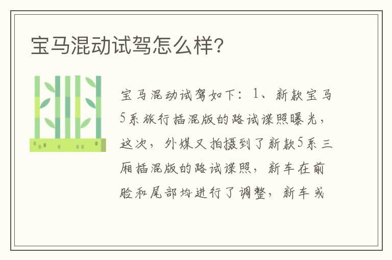 宝马混动试驾怎么样?