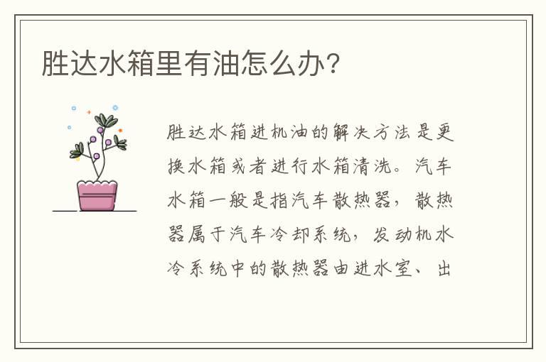 胜达水箱里有油怎么办?