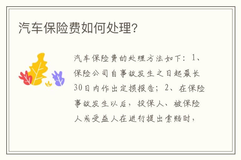 汽车保险费如何处理?