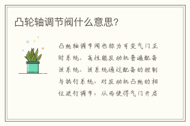 凸轮轴调节阀什么意思?