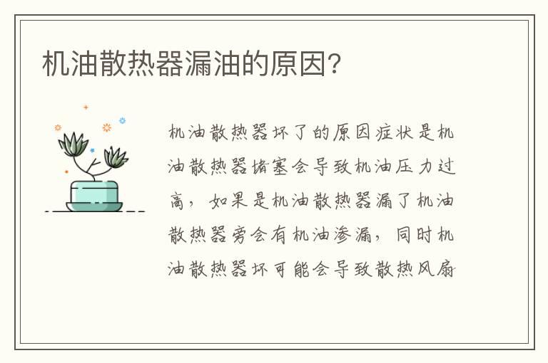 机油散热器漏油的原因?