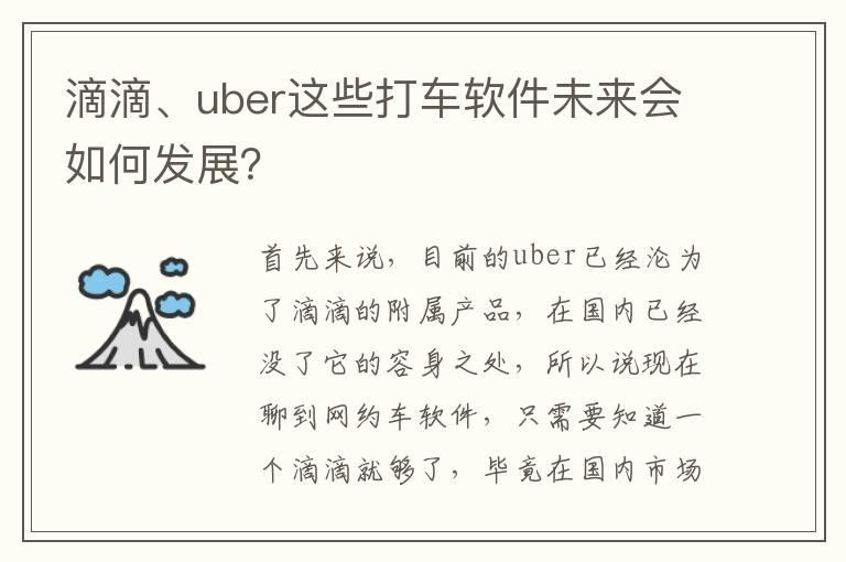 滴滴、uber这些打车软件未来会如何发展？
