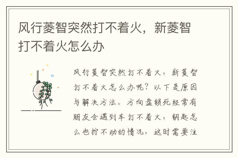风行菱智突然打不着火，新菱智打不着火怎么办