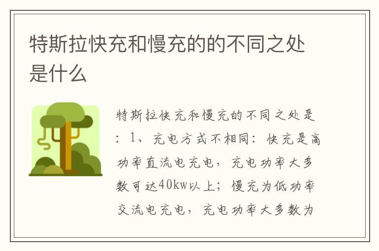 特斯拉快充和慢充的的不同之处是什么