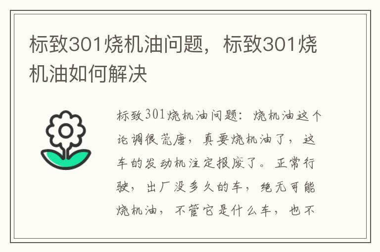 标致301烧机油问题，标致301烧机油如何解决