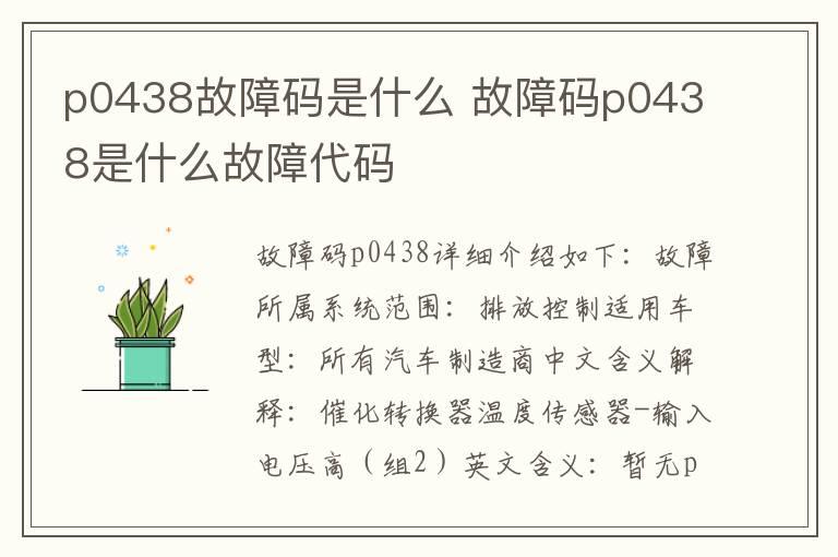 p0438故障码是什么 故障码p0438是什么故障代码