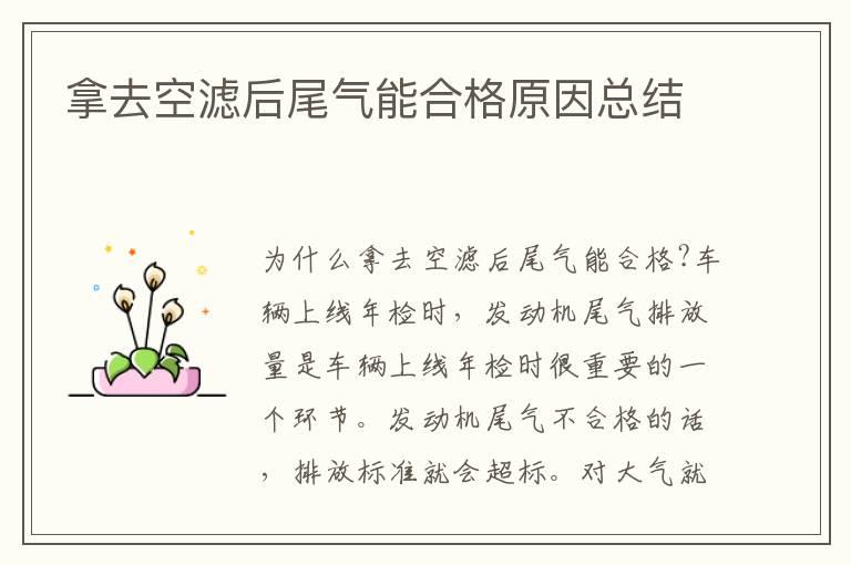 拿去空滤后尾气能合格原因总结