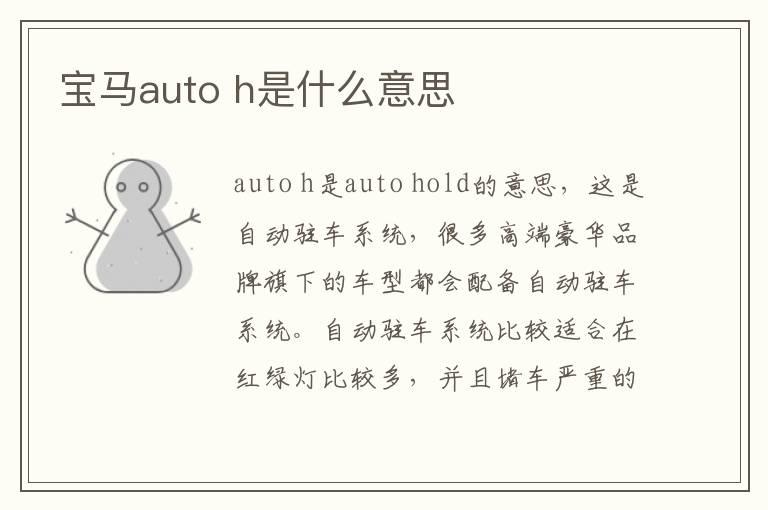 宝马auto h是什么意思