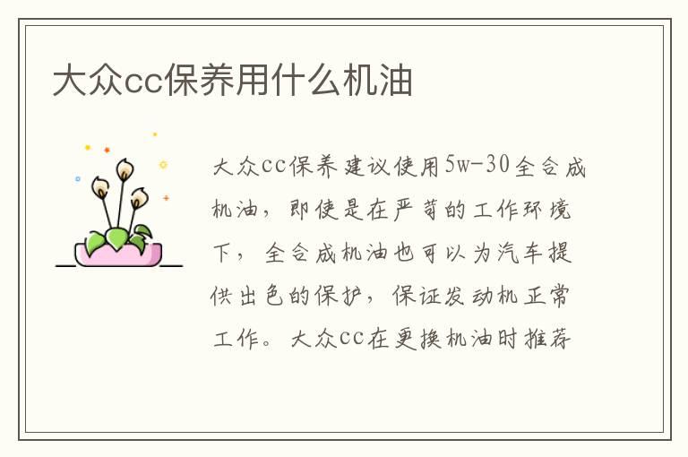大众cc保养用什么机油