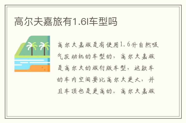 高尔夫嘉旅有1.6l车型吗