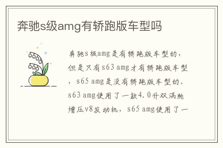 奔驰s级amg有轿跑版车型吗