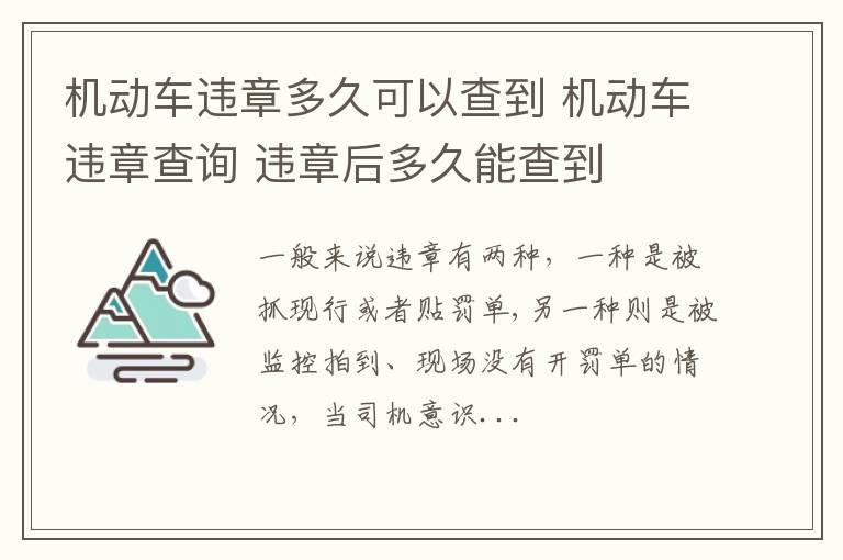 机动车违章多久可以查到 机动车违章查询 违章后多久能查到