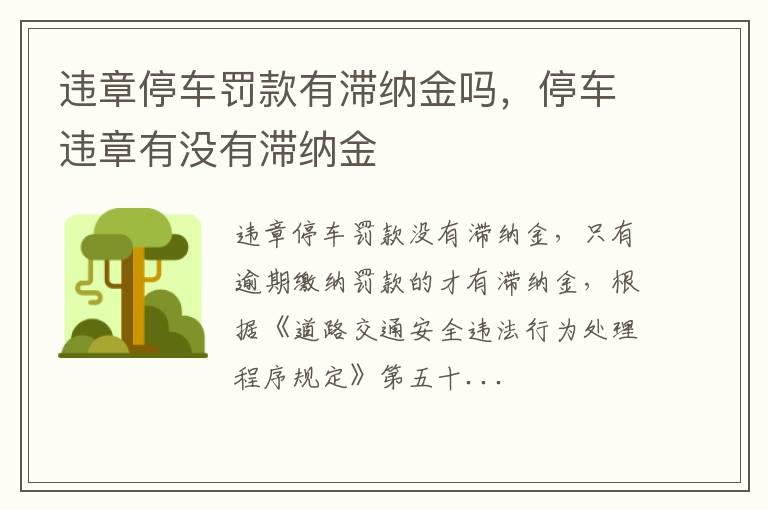 违章停车罚款有滞纳金吗，停车违章有没有滞纳金